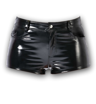 Damen Shorts Safari Lack Schwarz mit Taschen und Bund
